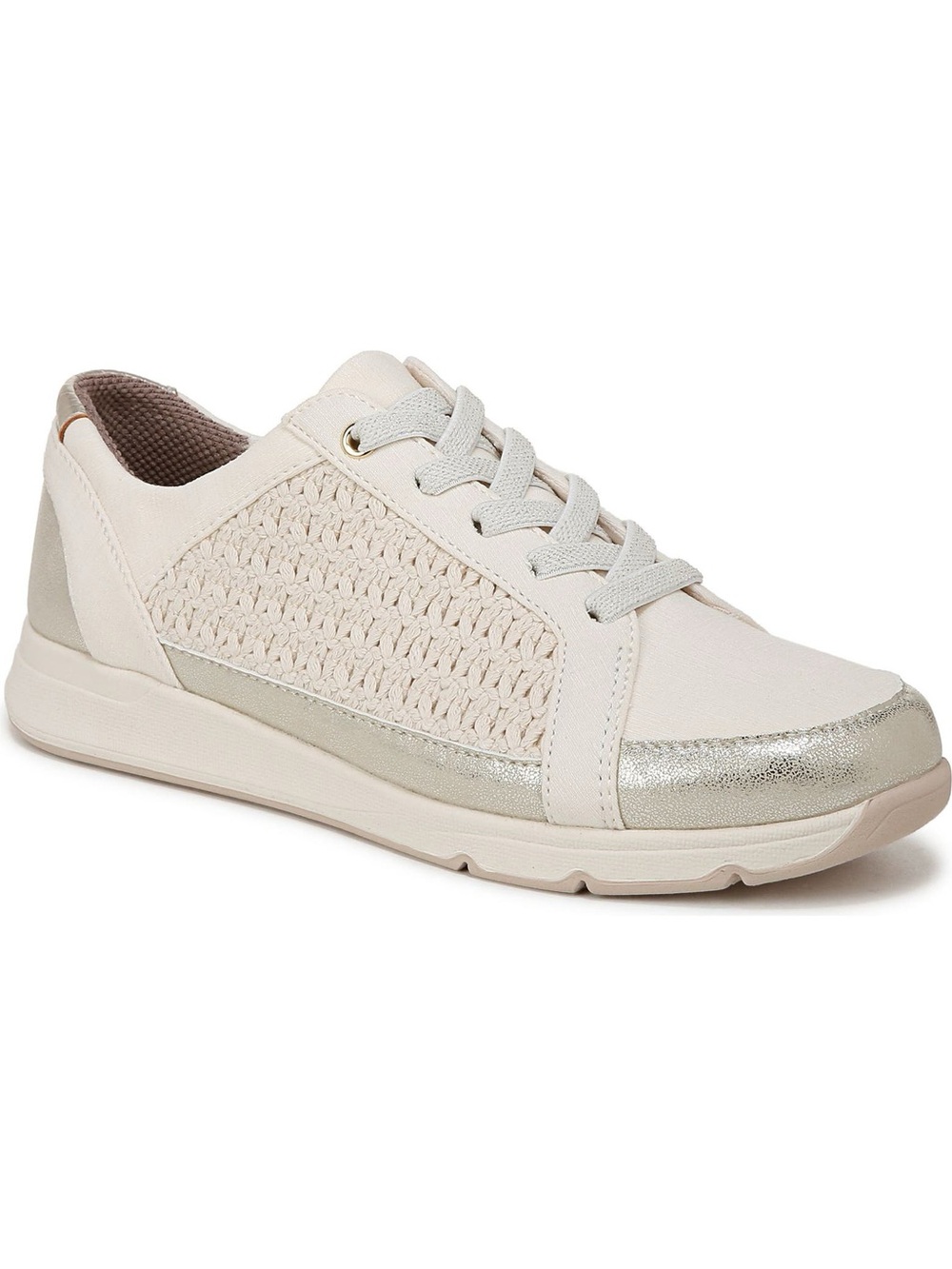 Life Stride Women's Cream Lace-Up Sneakers with Metallic Silver Toe